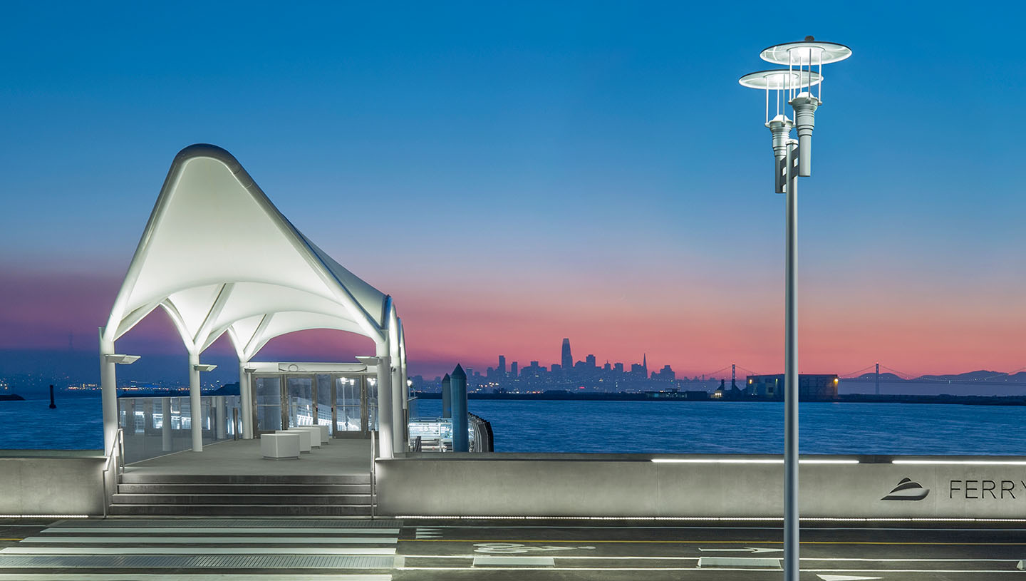 Boardwalk at dusk illuminated by Eclipse luminaires